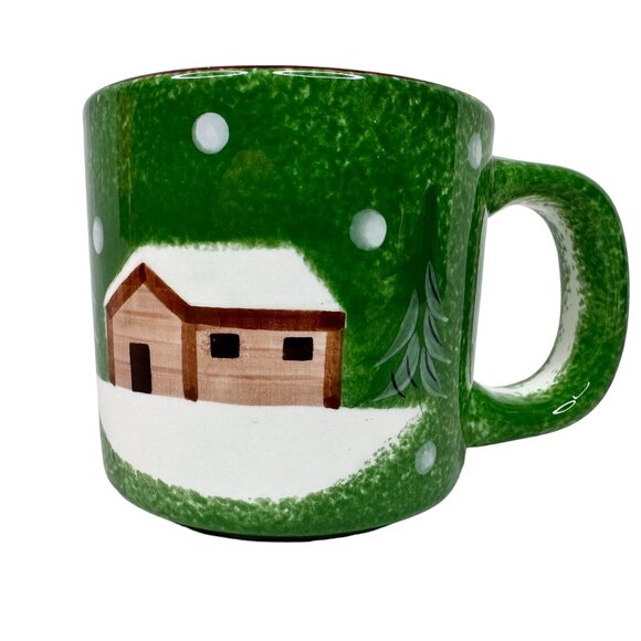 Vintage The Cellar Log Cabin Ceramic Mug 2003‎ D Handle Hand Painted Christmas - Picture 1 of 8